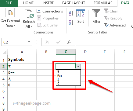 如何在 Excel 中创建带有符号的下拉列表