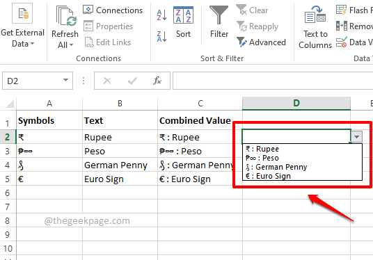 如何在 Excel 中创建带有符号的下拉列表