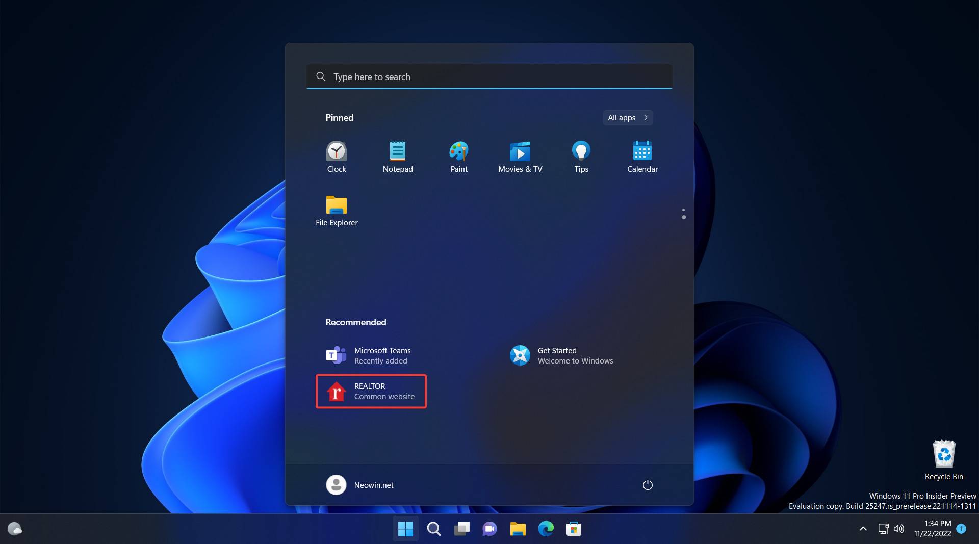 如何在 Windows 11 build 25247 中禁用“开始”菜单上的推荐网站