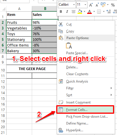 如何在 Excel 中格式化带红色的负值和带绿色的正值
