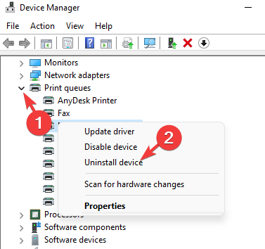 Device-Manager-Print-Queues-HP-Scanner-right-click-Uninstall-device