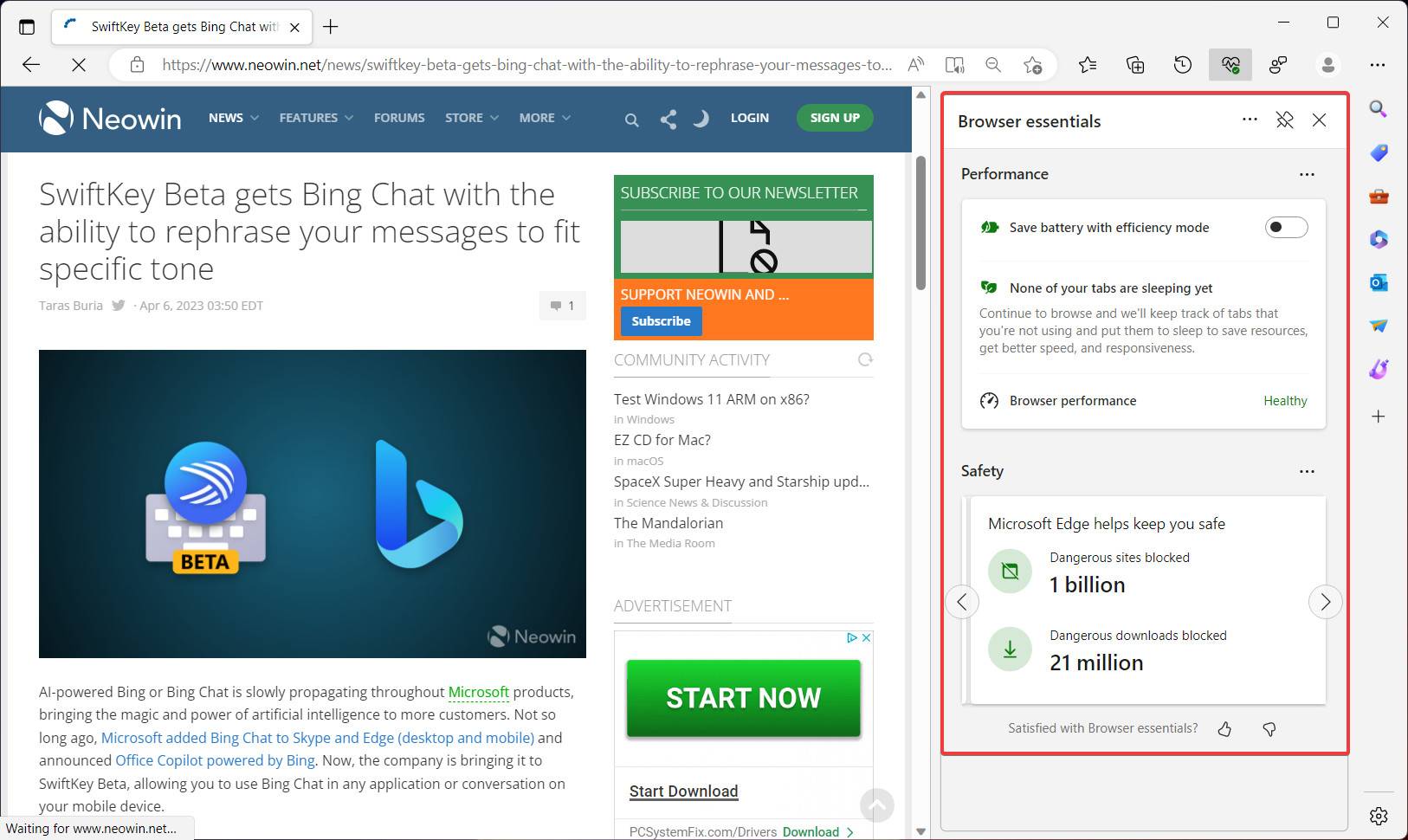 利用Edge的“Browser Essentials”工具，轻松监控浏览器性能和安全性