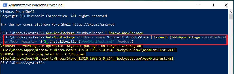 Powershell-command-Microsoft-Store