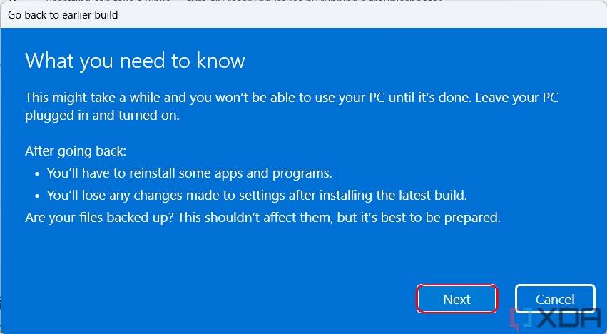 如何从 Windows 11 版本 22H2 回滚