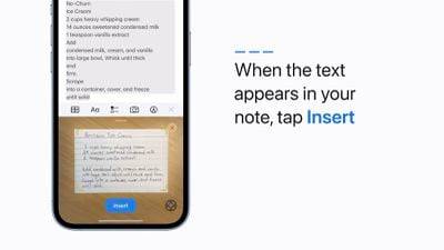 iOS 15.4 在 Notes 应用中添加了新的“扫描文本”快捷方式