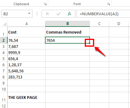 如何从 Excel 中的数字值和文本值中删除逗号