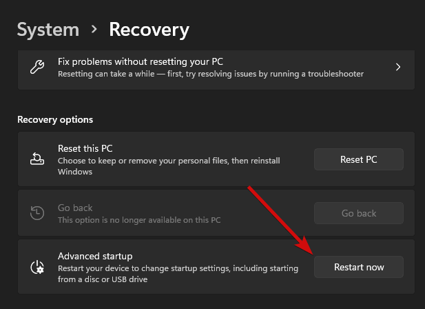 Advanced-startup-Restart-now-Windows-11