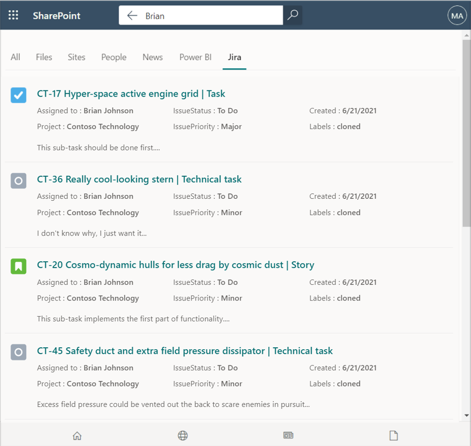 您很快就能从 Microsoft Teams 和 SharePoint 搜索 Confluence Cloud 和 Jira 票证