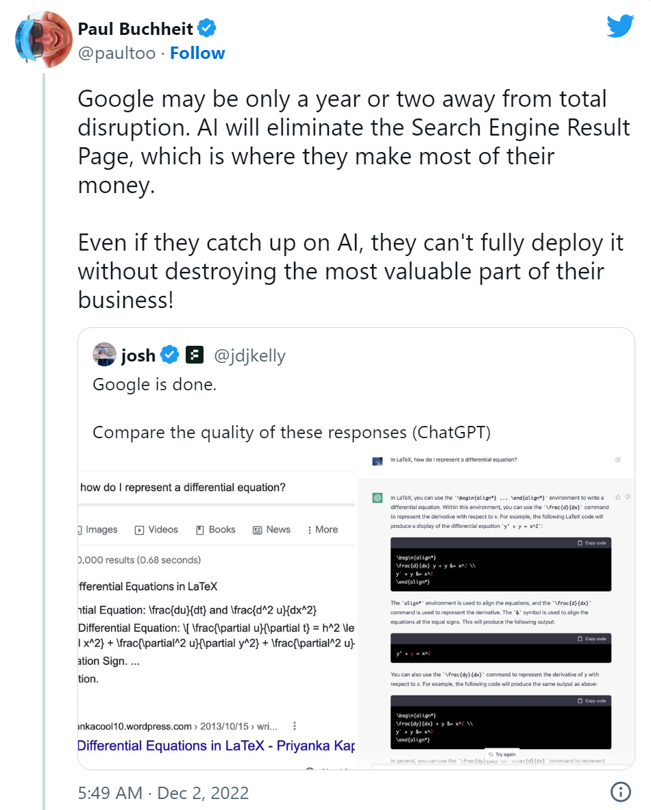 Gmail之父：有了ChatGPT，搜索引擎活不过两年了