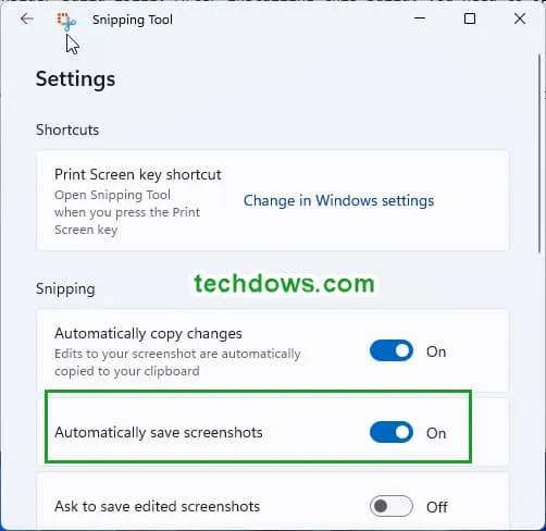 Windows 11 截图工具获得屏幕截图的自动保存功能