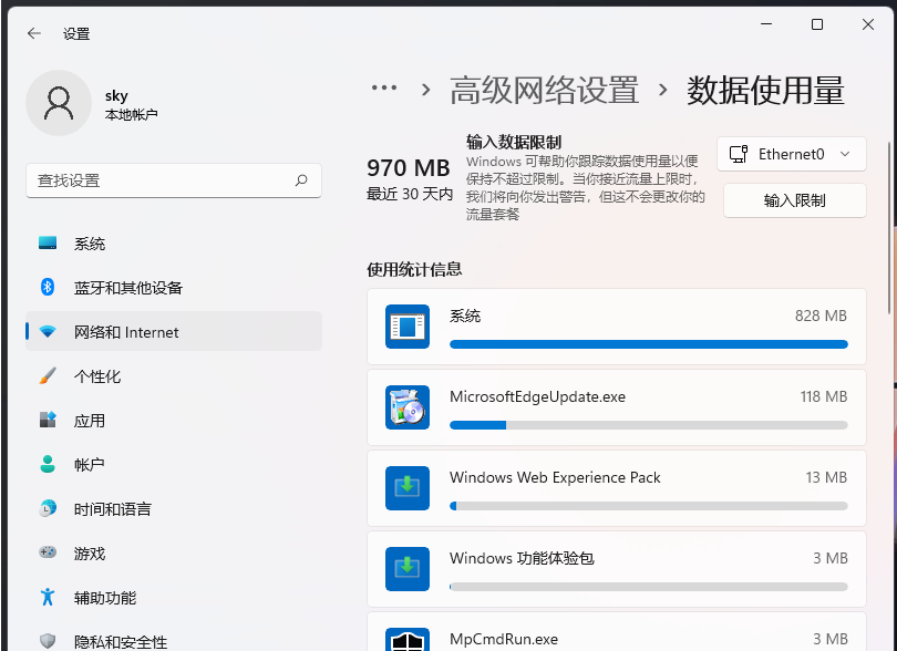 Win11怎么样查看电脑流量使用情况 Win11怎么样查看电脑流量使用情况