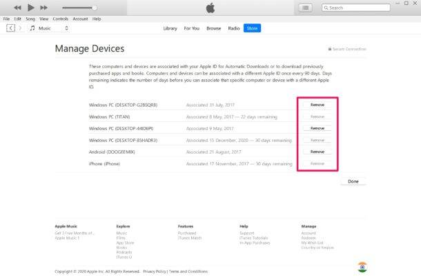 如何在 PC 和 Mac 上删除 Apple 购买的链接设备