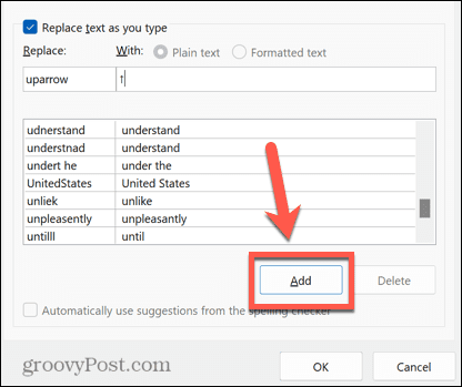 type-arrows-word-autocorrect-add