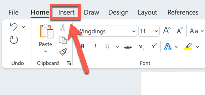 type-arrows-word-insert-menu
