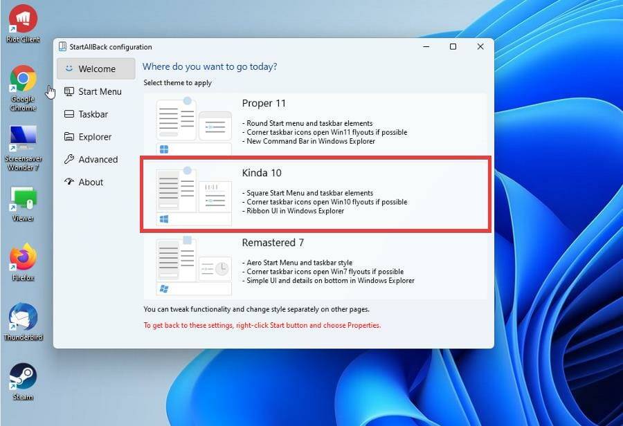 在 Windows 11 上使用 StartAllBack 恢复到 Windows 10 界面