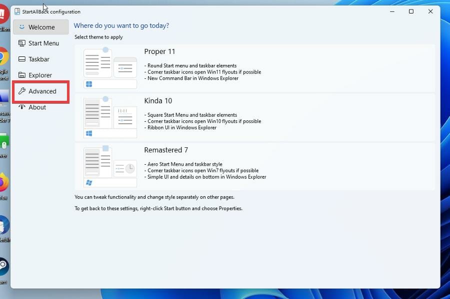 在 Windows 11 上使用 StartAllBack 恢复到 Windows 10 界面