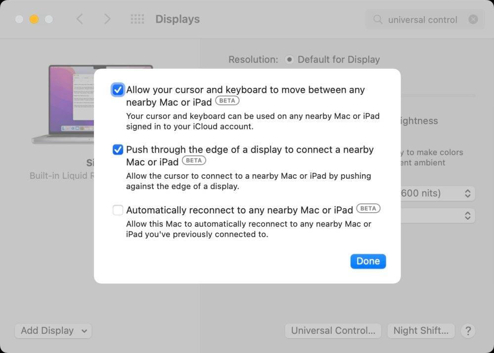 macOS Monterey 12.3 beta 3 调整系统偏好设置中的通用控制选项