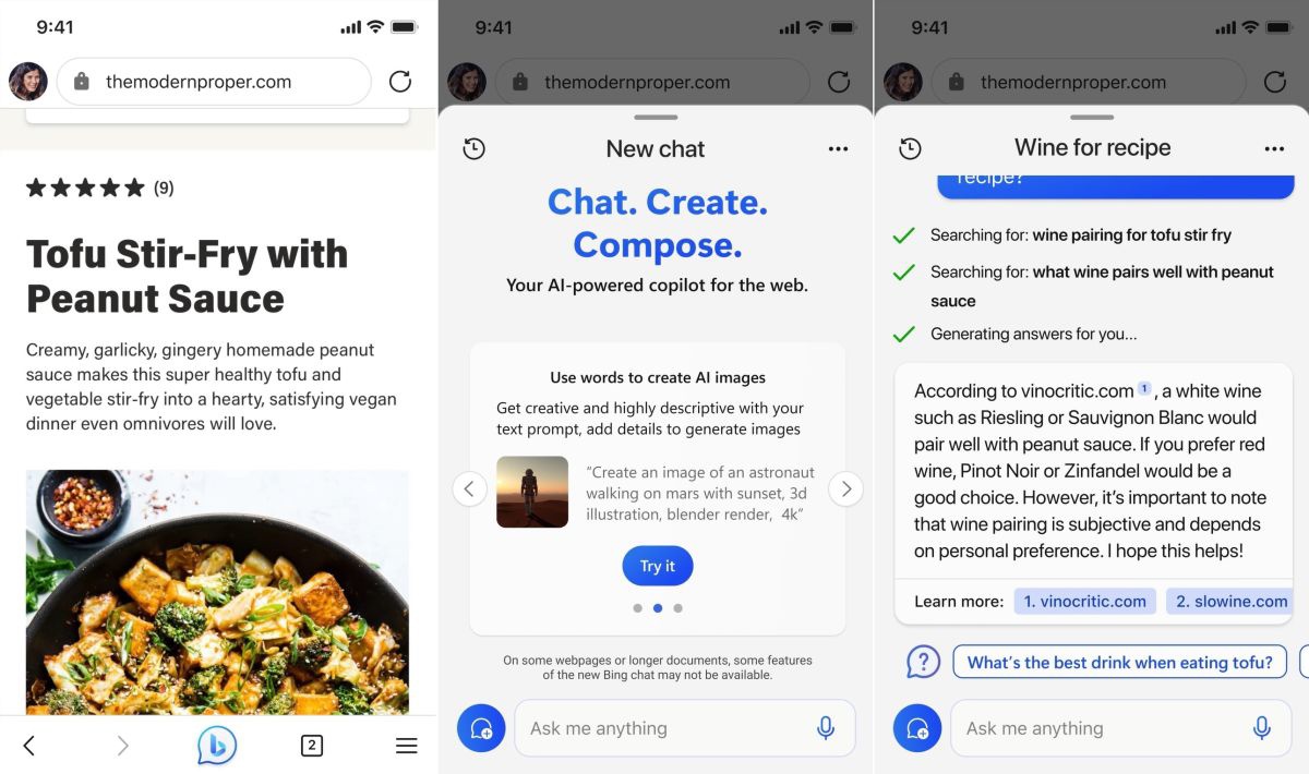 微软移动端必应聊天迎来大更新:增加识别网页内容、小部件等功能