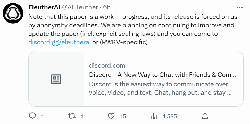 在Transformer时代重塑RNN，RWKV将非Transformer架构扩展到数百亿参数