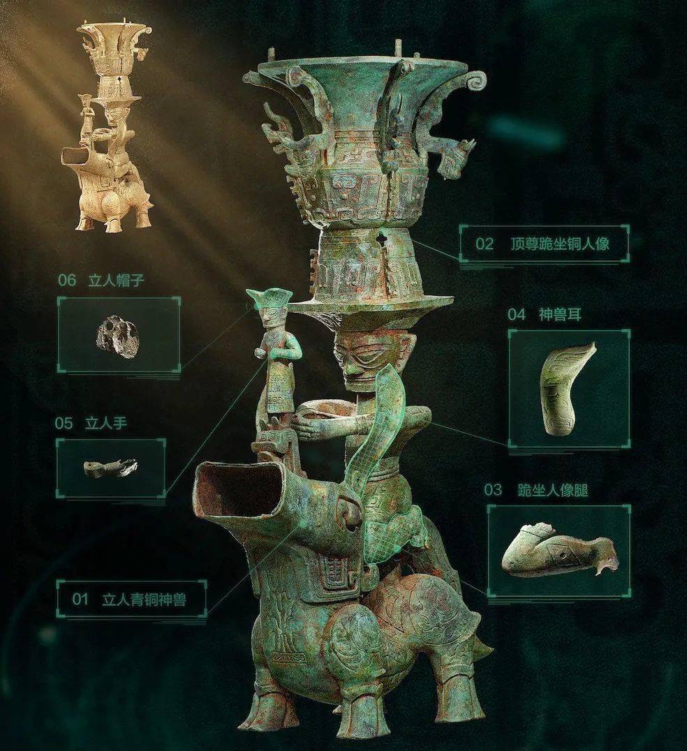 国宝级文物“铜兽驮跪坐人顶尊铜像”完成模拟拼接，腾讯AI立功