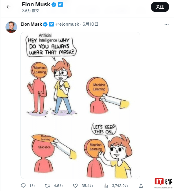 马斯克发推讽刺人工智能：机器学习的本质就是统计