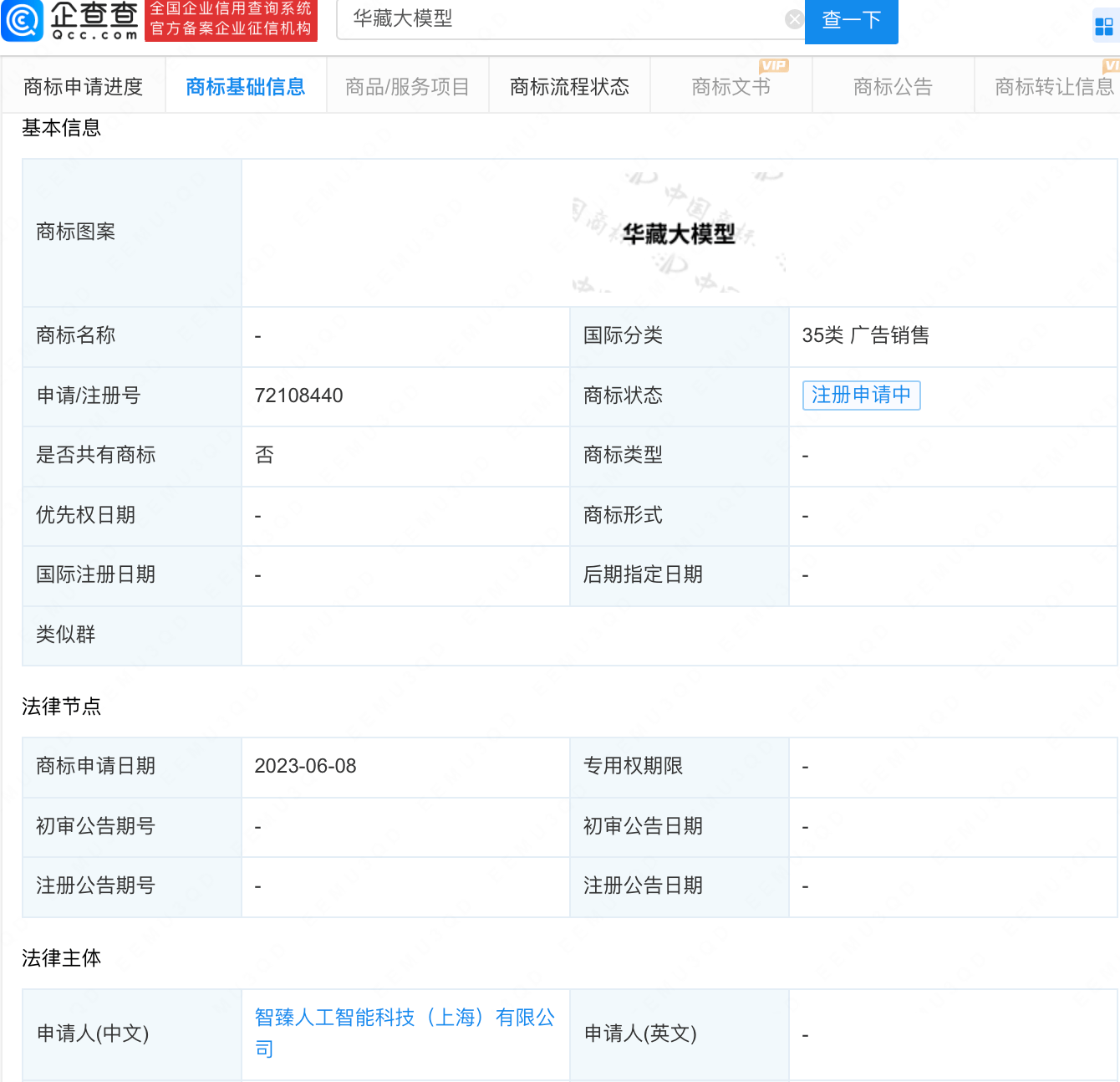 小i机器人关联公司申请华藏大模型商标