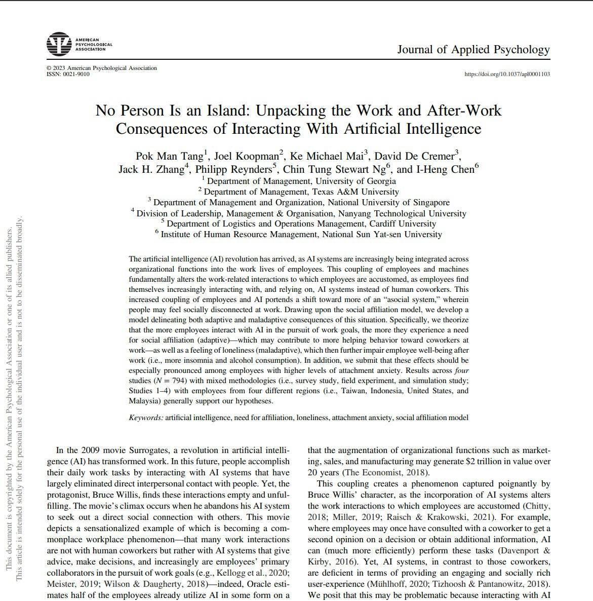 美国心理学会：经常接触 AI 的员工更容易孤独，增加疾病风险