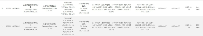 三星最新折叠手机Galaxy Z Fold 5和Galaxy Z Flip 5通过3C认证，国内发布在即
