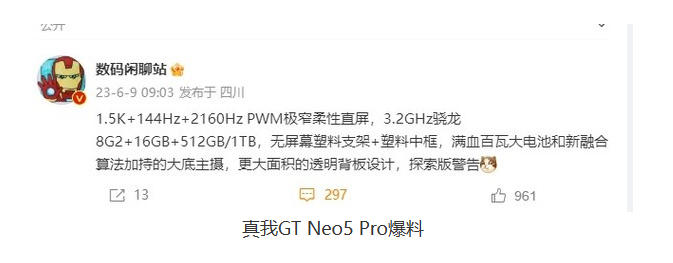 强悍处理能力！真我GT Neo5 Pro或搭载第二代骁龙8移动平台
