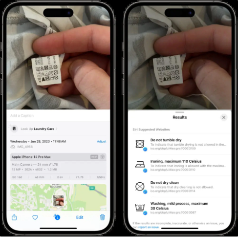 iOS 17“照片”App新增功能:Visual Lookup助你轻松识别洗涤标志