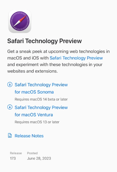 苹果发布 Safari 浏览器技术预览版 173,带来多项功能增强