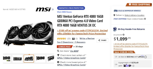 RTX 4080显卡打破价格纪录,首次降至1000美元以下