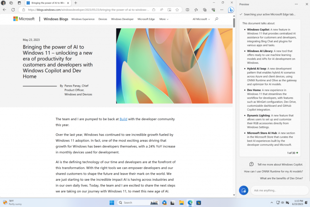 AI 助手 Copilot 上线，微软 Win11 Dev 预览版 Build 23493 发布