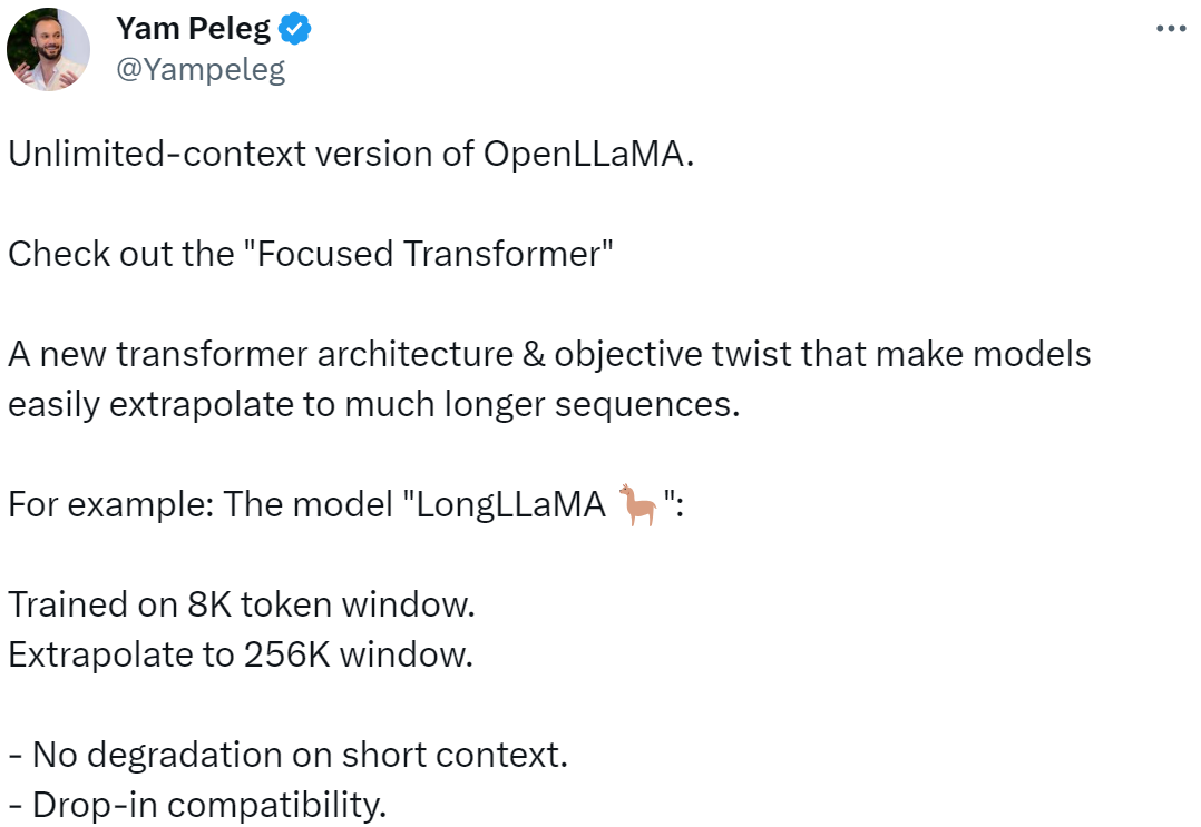 将上下文长度扩展到256k，无限上下文版本的LongLLaMA来了？