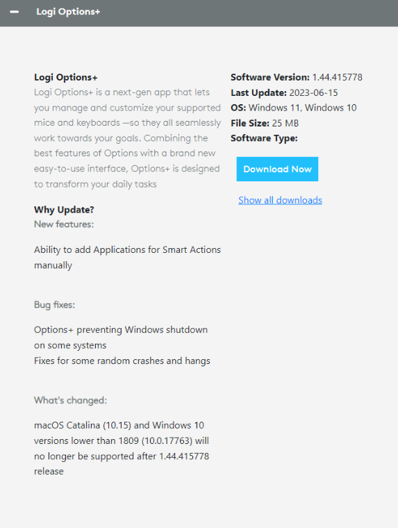 罗技Options+应用程序更新：部分系统将不再受支持