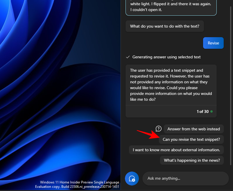 如何使用 Windows Copilot 与剪贴板一起展开、解释、总结或修改复制的文本