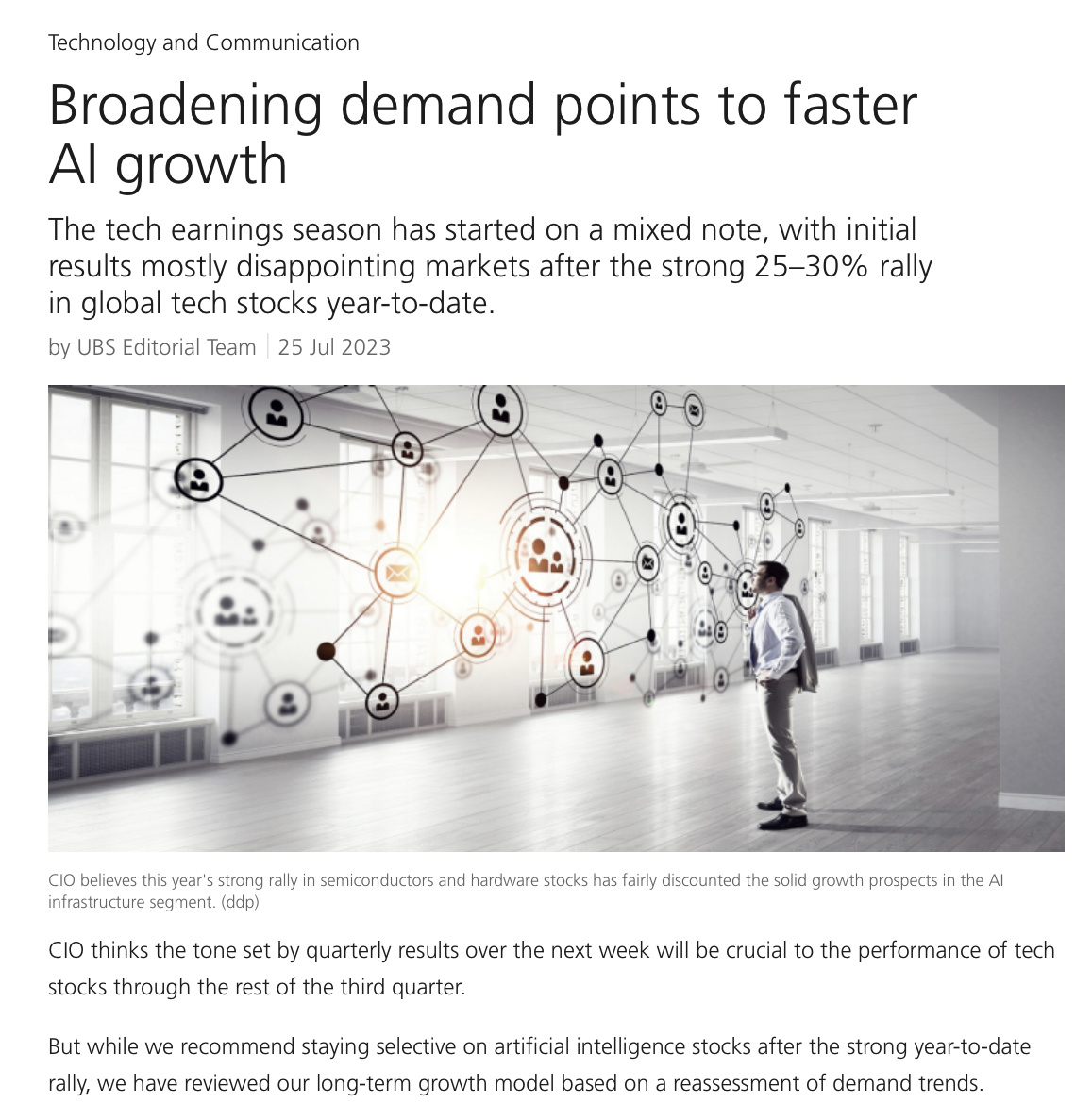 瑞士银行：预测 2022-2027 年 AI 需求将以每年61% 的速度增长