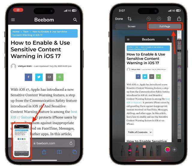 如何在iPhone上拍摄滚动屏幕截图