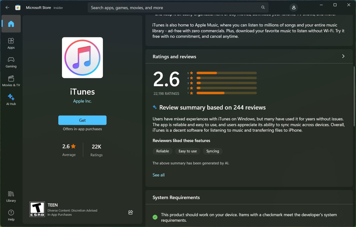 微软商店 AI 摘要功能开启预览,帮助用户迅速了解应用评价