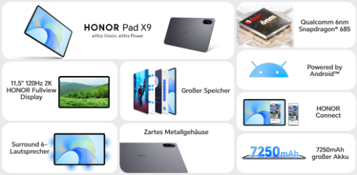 荣耀平板 X9 引领高性能平板新时代,海外市场首发
