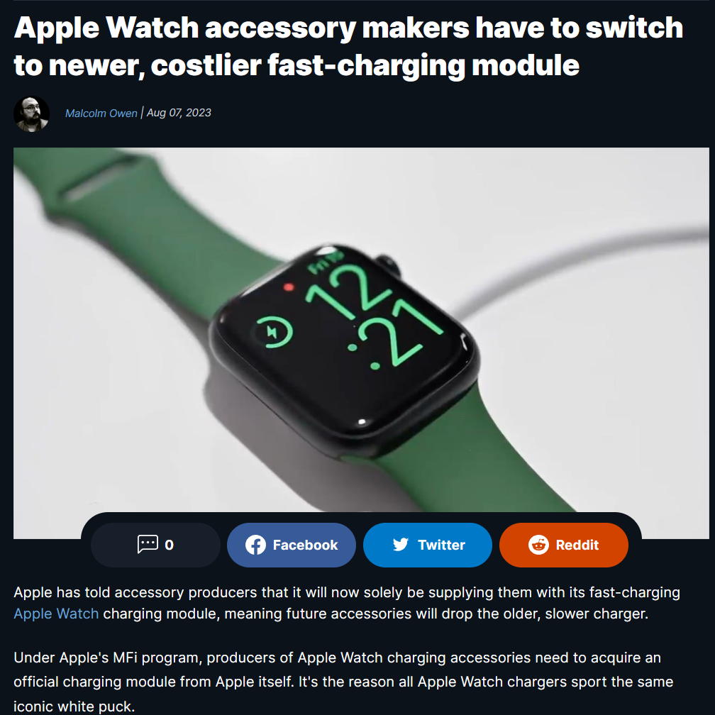 苹果要求使用官方快充模块替换 Apple Watch 的第三方充电器