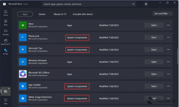 微软最新动态：Windows预装应用被重新归类为“系统组件”