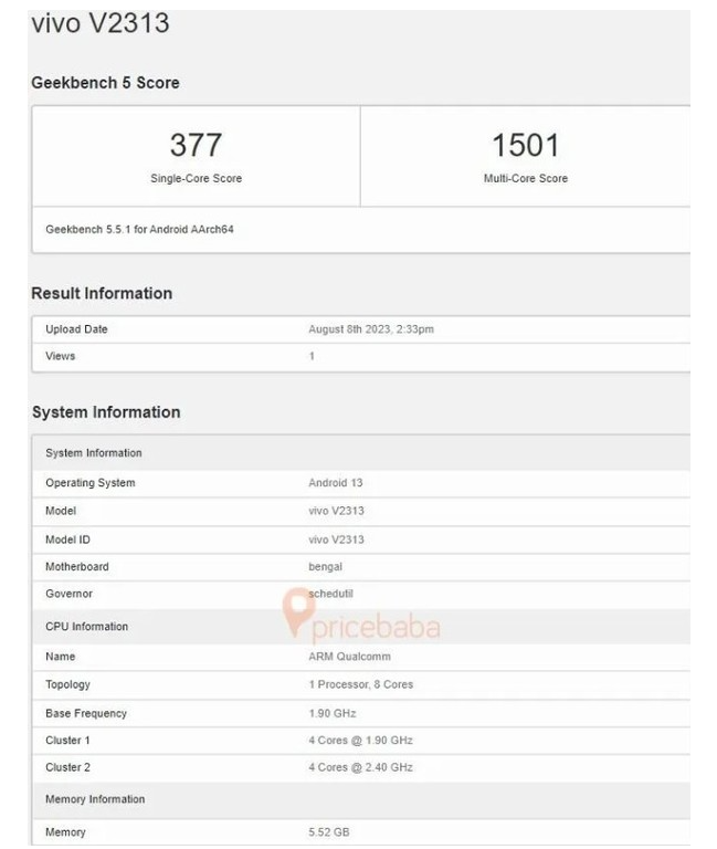 最新发布的vivo Y22T曝光！Geekbench测试显示出色表现