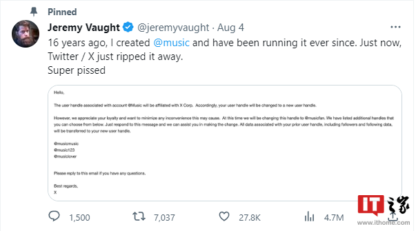 X 平台再度行动，强制夺取拥有 16 年运营历史的 @music 账号