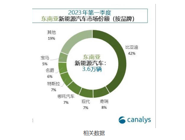 中国比亚迪在东南亚新能源汽车市场占领领先位置,市场份额达到42%