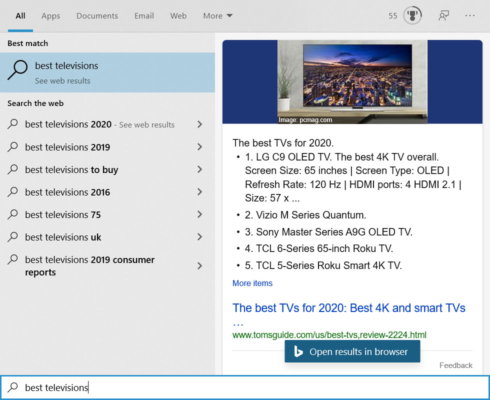 win10开始禁止bing必须搜索菜单。