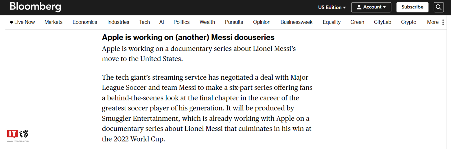 苹果计划推出两部梅西纪录片,揭示独家幕后故事