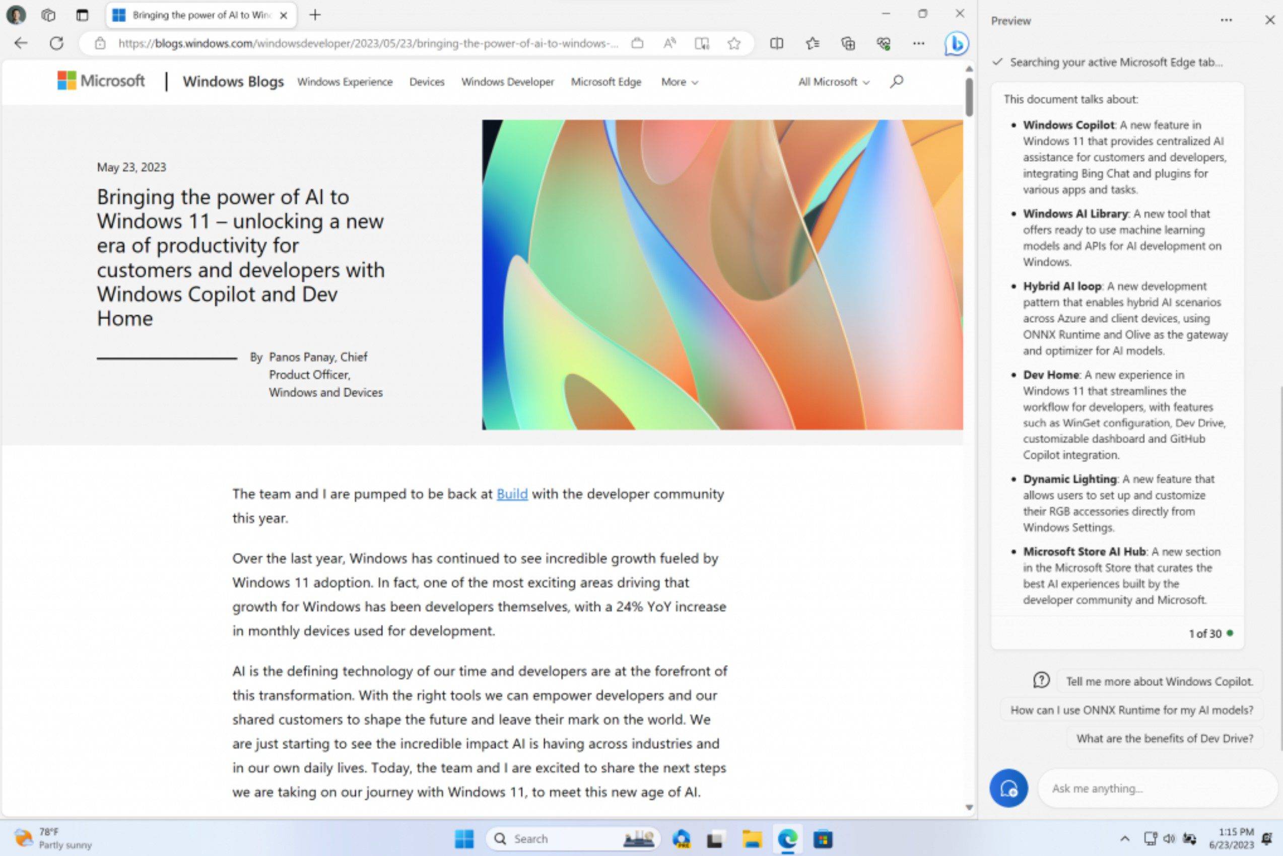 Microsoft将Windows Copilot扩展至Windows 11预览体验成员，供Beta频道使用