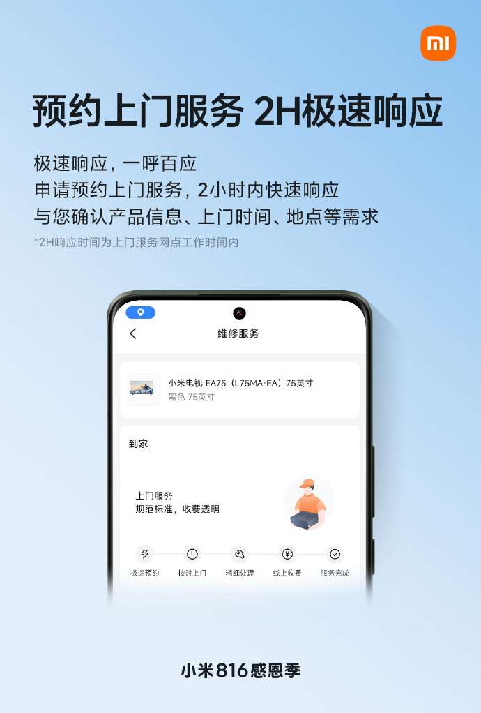 小米商城升级服务:全程跟踪上门服务进度,当日收件、当日维修、当日返还