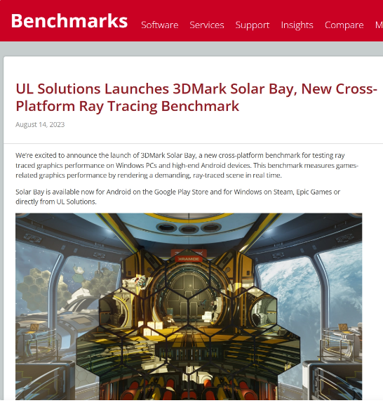 3DMark发布全新的Solar Bay光线追踪测试服务，实现跨平台综合性能评估